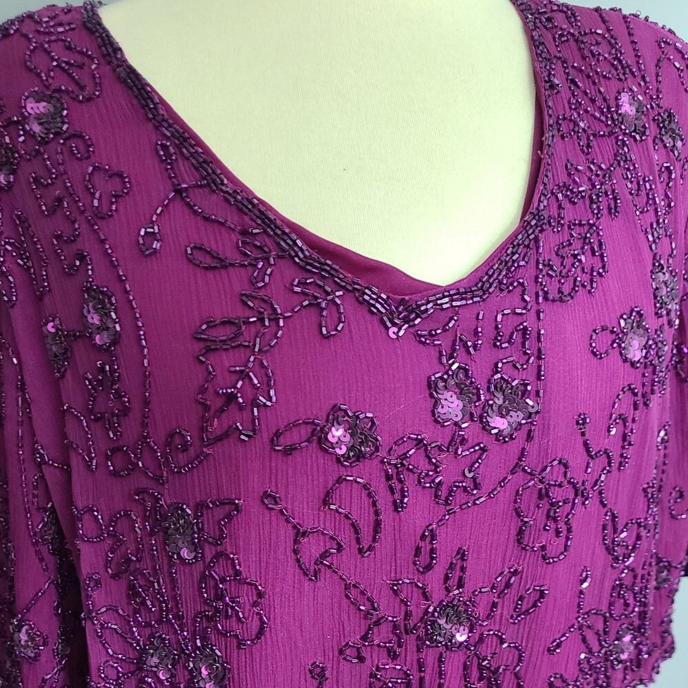 Beautiful Plum Beaded Short sleeved top Dressy Roamans 18W Stylish